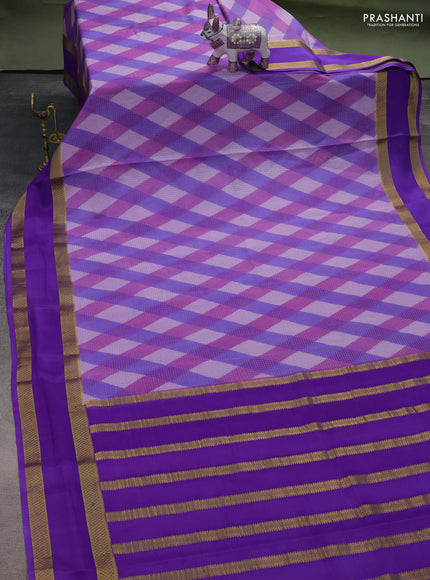 Pure mysore silk saree lavender shade with allover checks & geometric prints and rettapet zari woven border
