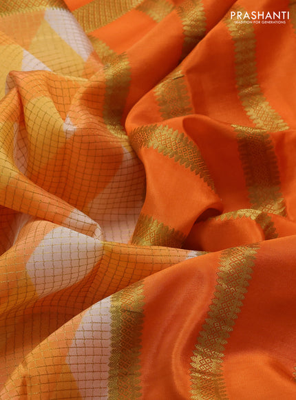 Pure mysore silk saree orange with allover checks & geometric prints and rettapet zari woven border