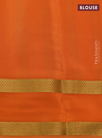 Pure mysore silk saree orange with allover checks & geometric prints and rettapet zari woven border