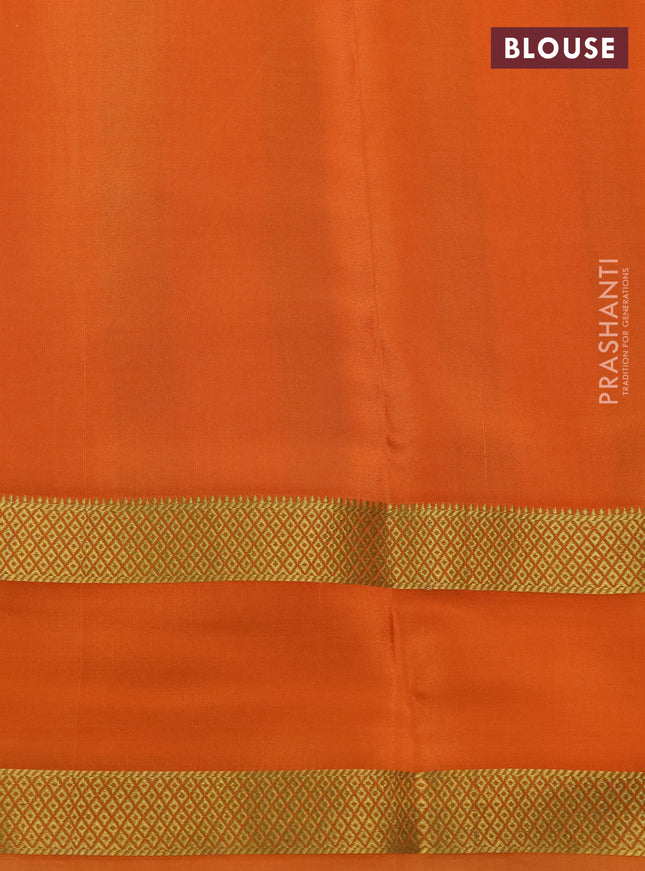 Pure mysore silk saree orange with allover checks & geometric prints and rettapet zari woven border