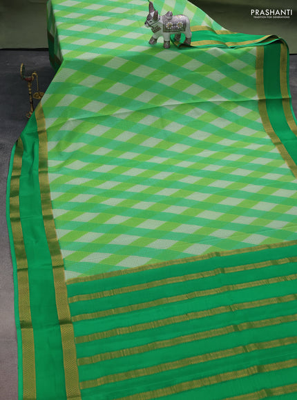 Pure mysore silk saree green with allover checks & geometric prints and rettapet zari woven border