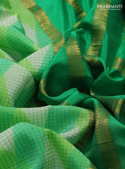 Pure mysore silk saree green with allover checks & geometric prints and rettapet zari woven border