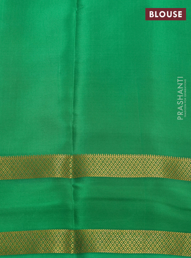 Pure mysore silk saree green with allover checks & geometric prints and rettapet zari woven border
