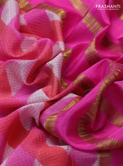 Pure mysore silk saree multi colour and pink with allover checks & geometric prints and rettapet zari woven border