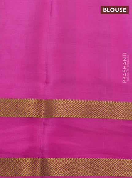 Pure mysore silk saree multi colour and pink with allover checks & geometric prints and rettapet zari woven border