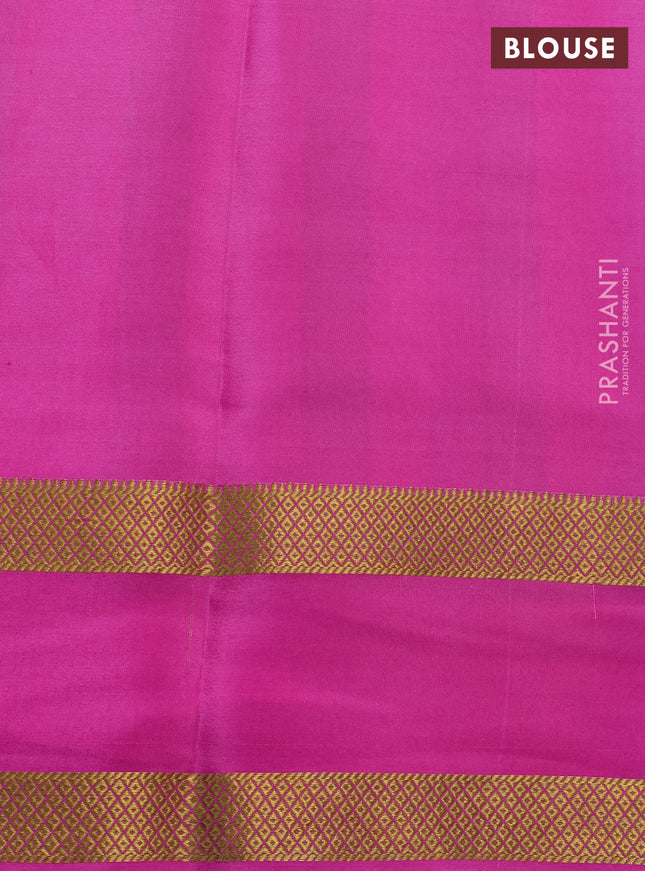 Pure mysore silk saree multi colour and pink with allover checks & geometric prints and rettapet zari woven border