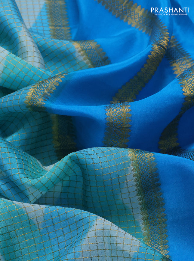 Pure mysore silk saree teal and cs blue shade with allover checks & geometric prints and rettapet zari woven border