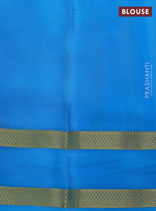 Pure mysore silk saree teal and cs blue shade with allover checks & geometric prints and rettapet zari woven border