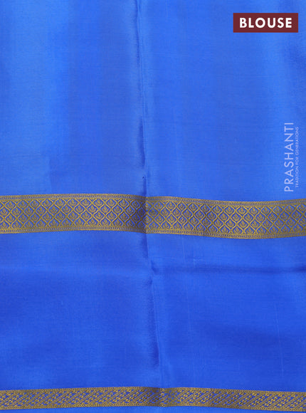 Pure mysore silk saree blue with allover checks & geometric prints and rettapet zari woven border