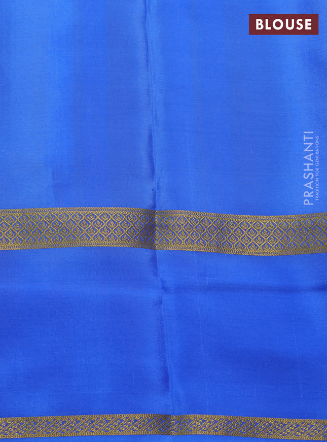 Pure mysore silk saree blue with allover checks & geometric prints and rettapet zari woven border