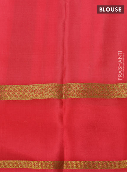Pure mysore silk saree multi colour and dark peach with allover checks & geometric prints and rettapet zari woven border