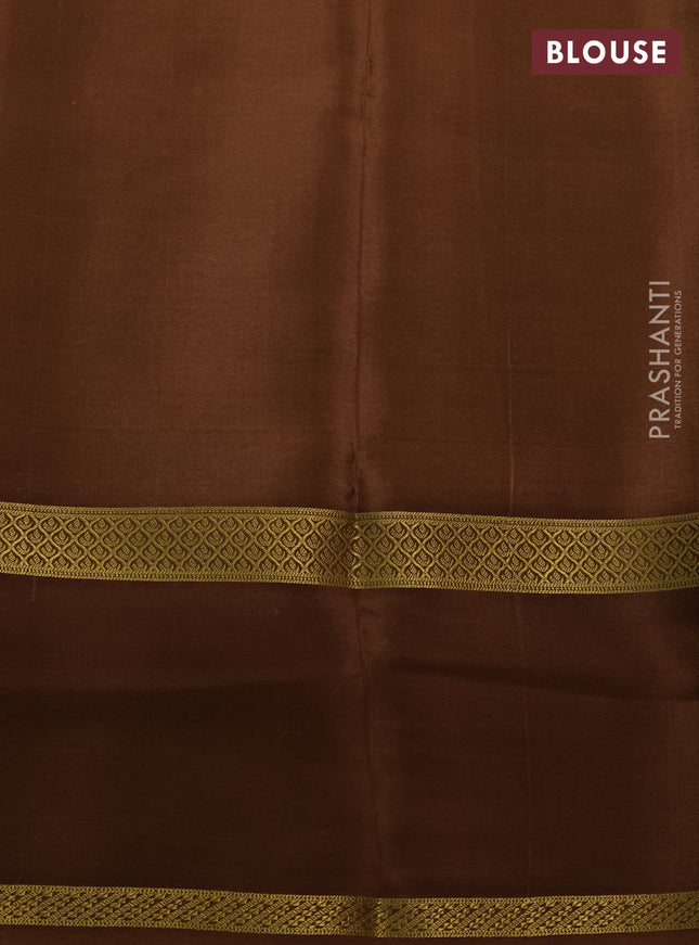 Pure mysore silk saree multi colour and brown with allover checks & geometric prints and rettapet zari woven border