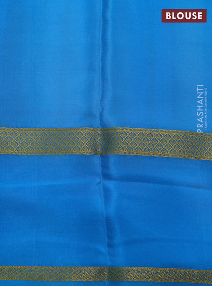 Pure mysore silk saree multi colour and teal blue with allover checks & geometric prints and rettapet zari woven border