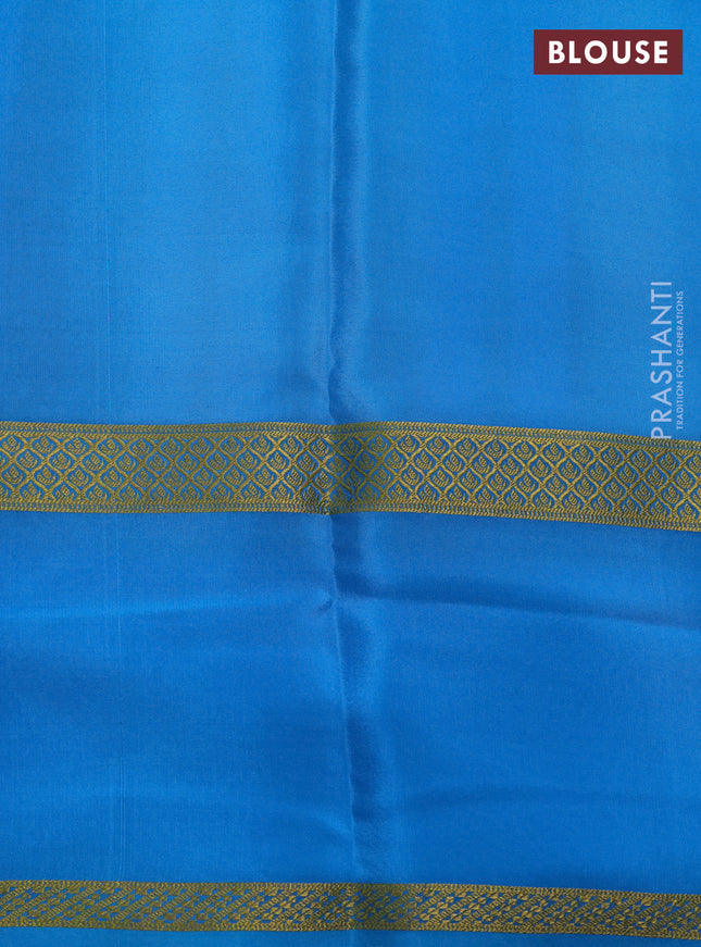 Pure mysore silk saree multi colour and teal blue with allover checks & geometric prints and rettapet zari woven border