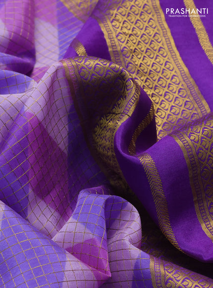 Pure mysore silk saree lavender and violet shade with allover checks & geometric prints and rettapet zari woven border