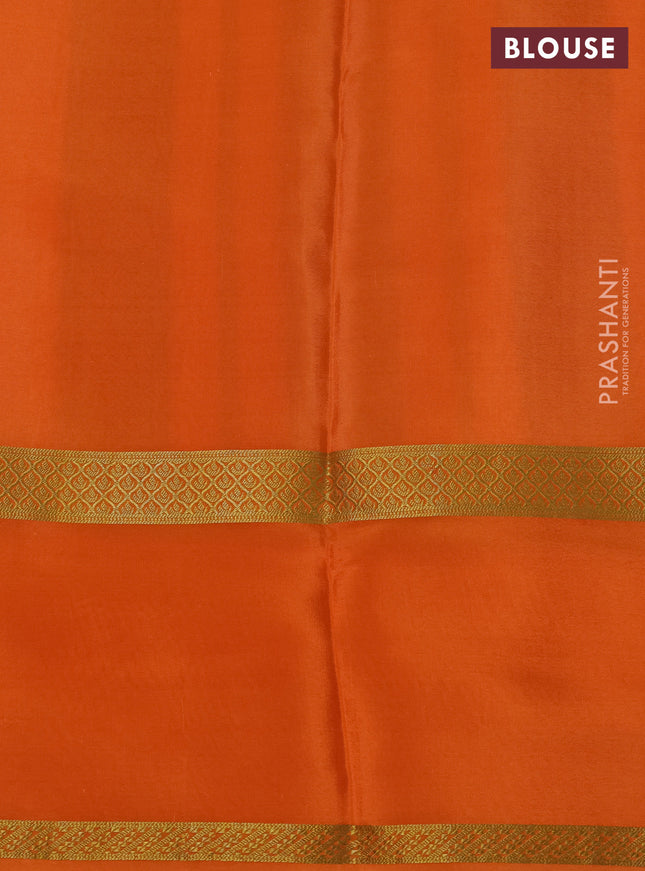 Pure mysore silk saree multi colour and orange with allover checks & geometric prints and rettapet zari woven border
