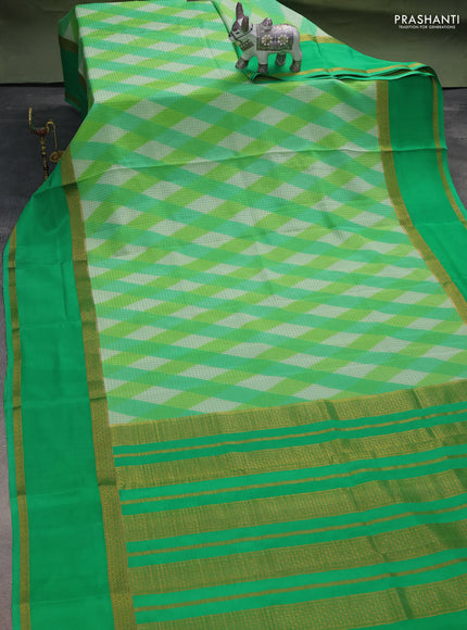 Pure mysore silk saree green with allover checks & geometric prints and rettapet zari woven border