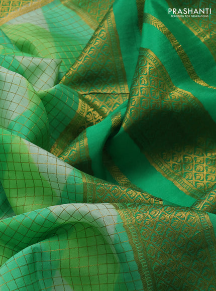 Pure mysore silk saree green with allover checks & geometric prints and rettapet zari woven border