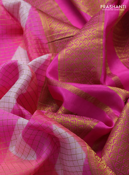 Pure mysore silk saree multi colour and pink with allover checks & geometric prints and rettapet zari woven border
