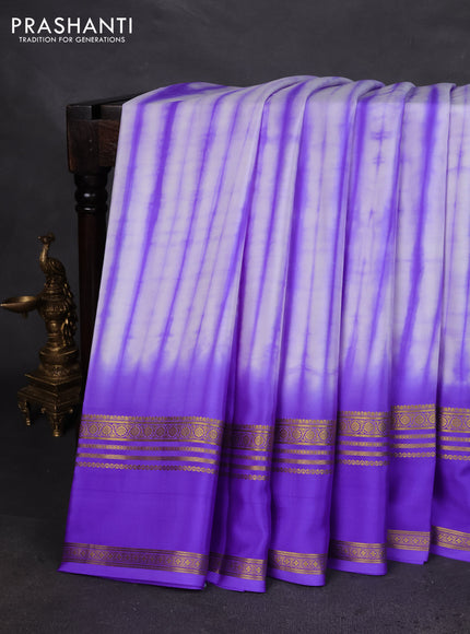 Pure mysore silk saree off white and lavender with allover shibori prints and rettapet zari woven border