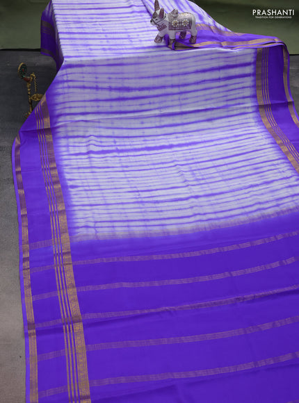 Pure mysore silk saree off white and lavender with allover shibori prints and rettapet zari woven border