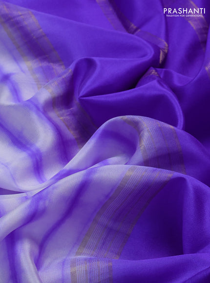 Pure mysore silk saree off white and lavender with allover shibori prints and rettapet zari woven border