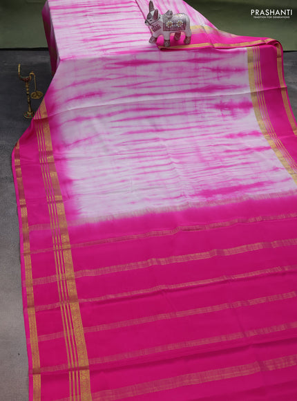 Pure mysore silk saree baby pink and pink with allover shibori prints and rettapet zari woven border