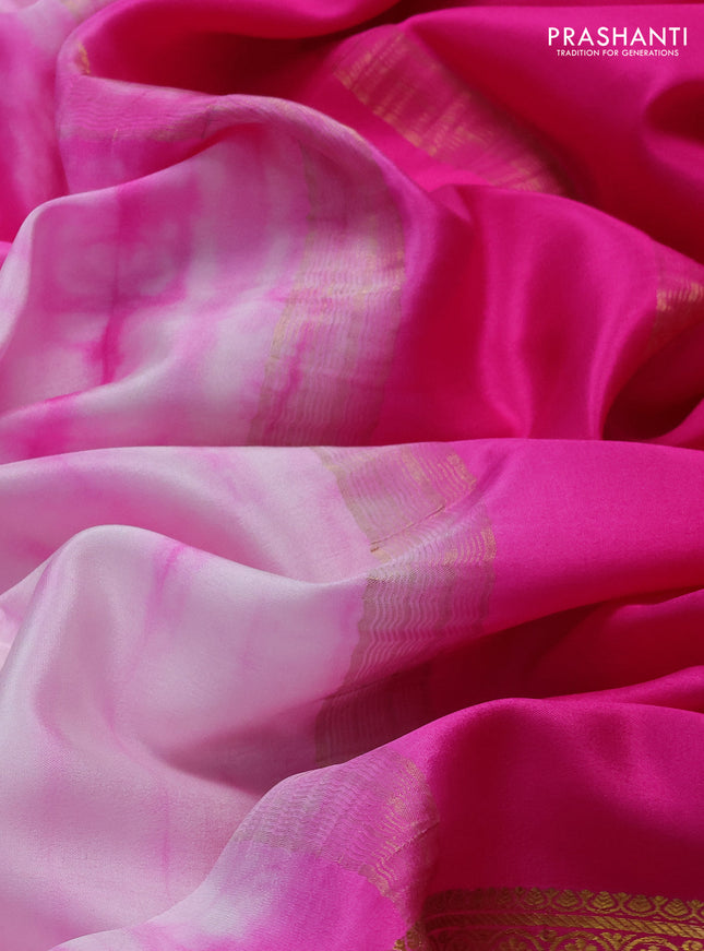 Pure mysore silk saree baby pink and pink with allover shibori prints and rettapet zari woven border