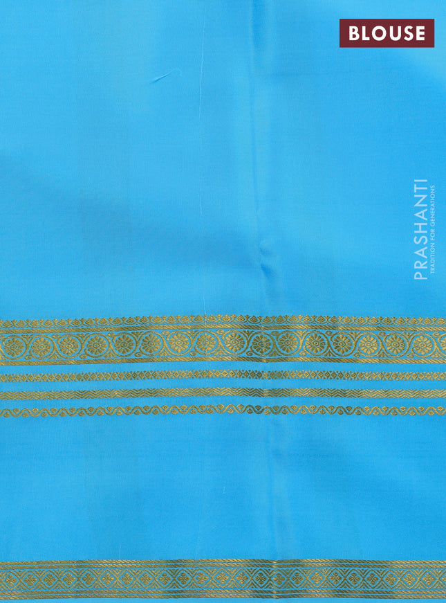 Pure mysore silk saree off white and light blue with allover shibori prints and rettapet zari woven border