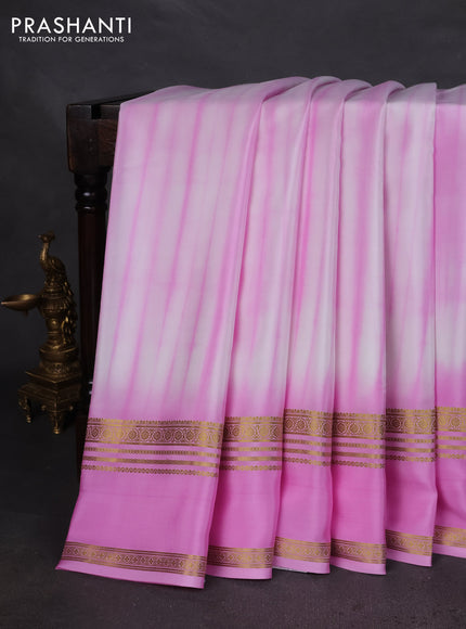 Pure mysore silk saree off white and baby pink with allover shibori prints and rettapet zari woven border