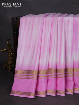 Pure mysore silk saree off white and baby pink with allover shibori prints and rettapet zari woven border