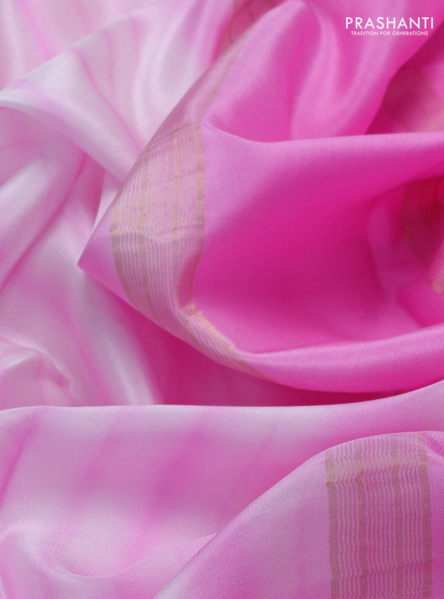 Pure mysore silk saree off white and baby pink with allover shibori prints and rettapet zari woven border