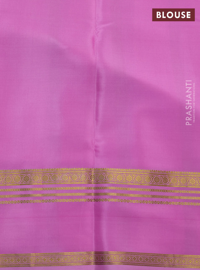 Pure mysore silk saree off white and baby pink with allover shibori prints and rettapet zari woven border