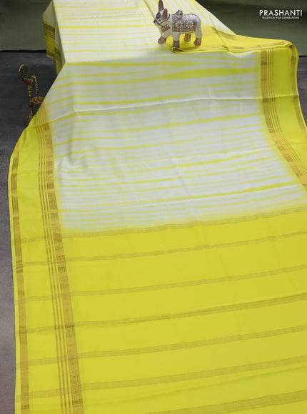 Pure mysore silk saree off white and yellow with allover shibori prints and rettapet zari woven border