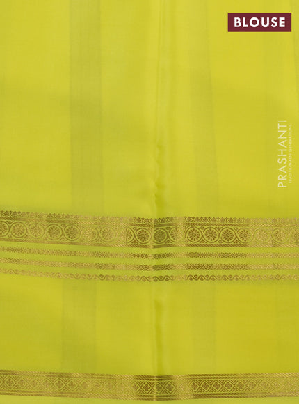 Pure mysore silk saree off white and yellow with allover shibori prints and rettapet zari woven border