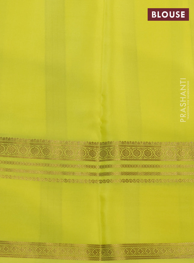 Pure mysore silk saree off white and yellow with allover shibori prints and rettapet zari woven border