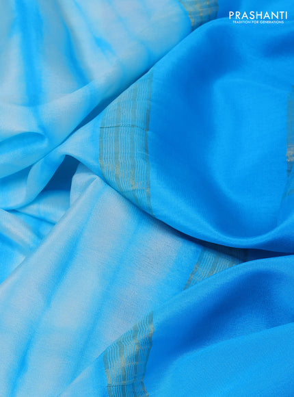 Pure mysore silk saree teal blue with allover shibori prints and rettapet zari woven border