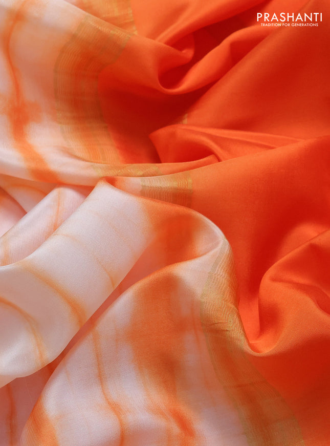 Pure mysore silk saree off white and orange with allover shibori prints and rettapet zari woven border
