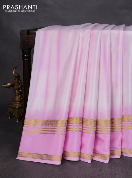Pure mysore silk saree baby pink with allover shibori prints and rettapet zari woven border