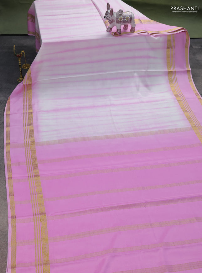 Pure mysore silk saree baby pink with allover shibori prints and rettapet zari woven border