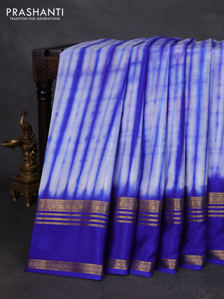 Pure mysore silk saree off white and blue with allover shibori prints and rettapet zari woven border