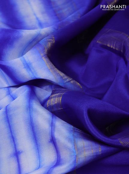 Pure mysore silk saree off white and blue with allover shibori prints and rettapet zari woven border
