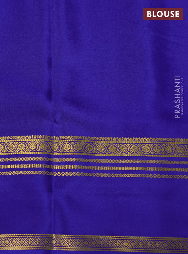 Pure mysore silk saree off white and blue with allover shibori prints and rettapet zari woven border