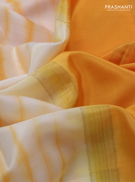 Pure mysore silk saree off white and mustard yellow with allover shibori prints and rettapet zari woven border