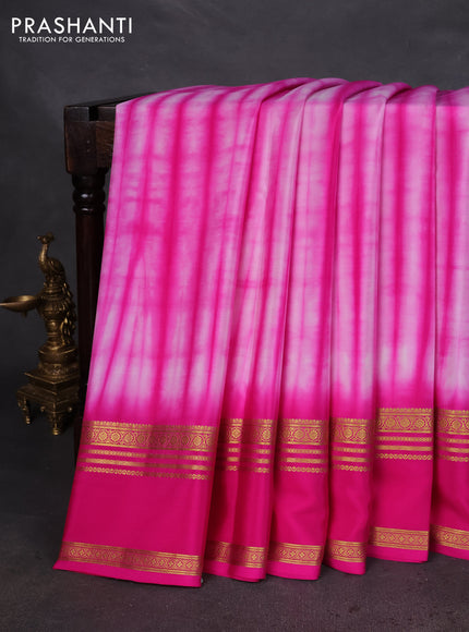 Pure mysore silk saree pink with allover shibori prints and rettapet zari woven border