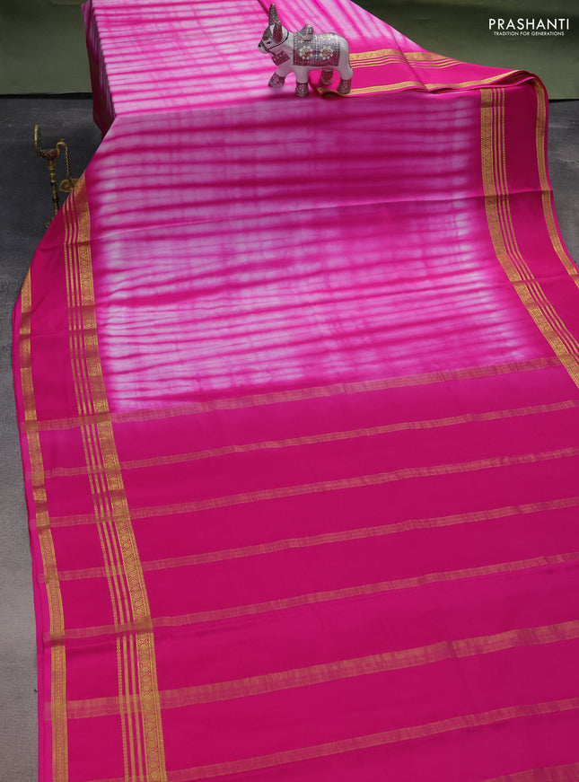Pure mysore silk saree pink with allover shibori prints and rettapet zari woven border