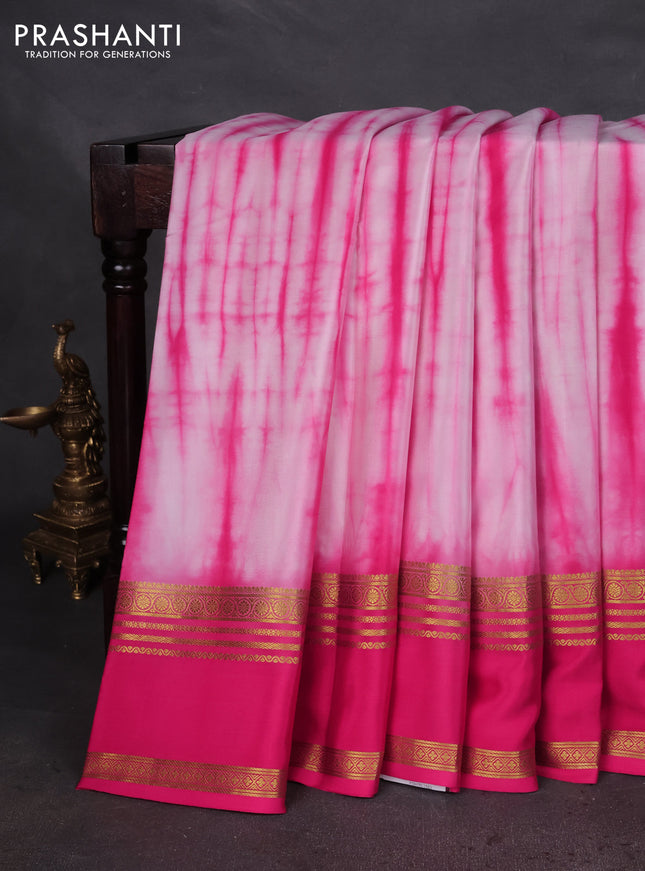 Pure mysore silk saree light pink and pink with allover shibori prints and rettapet zari woven border