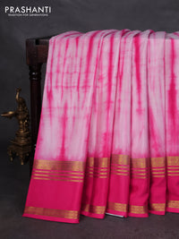 Pure mysore silk saree light pink and pink with allover shibori prints and rettapet zari woven border