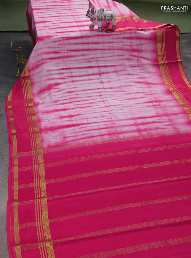 Pure mysore silk saree light pink and pink with allover shibori prints and rettapet zari woven border