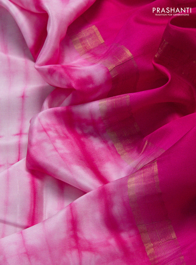 Pure mysore silk saree light pink and pink with allover shibori prints and rettapet zari woven border